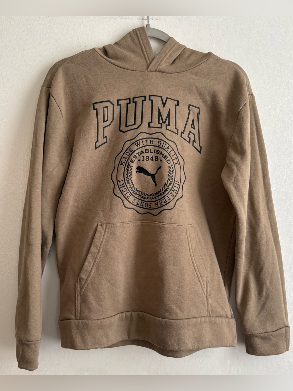 Puma Kids Tan Logo Hoodie with Black Crest size L